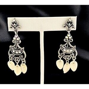 Vintage 1990s Kirks Folly Earrings Antique Silver Tone & AB Crystals - 9D